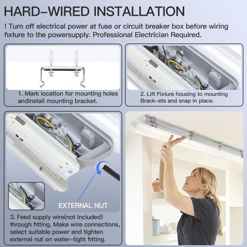 JTT 4FT LED Vapor Tight Light, 60W/50W/40W IP65 Waterproof LED Outdoor Indoor Shop Light 6000K/5000K/4000K CCT, Vapor Proof Fixture for Garage Shop Basement Barn Car-Wash, 4-Pack ETL Listed