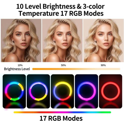 Auto Face Tracking 360 Rotation with 10 RGB Ring Light, Phone Tripod & Selfie Stick with Remote for Cell Phone 4-7, Motion Sensor for Live Stream Vlog Video Recording