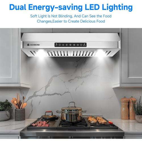 AAOBOSI 30 Inch Under Cabinet Range Hood, 800 CFM Stainless Steel Kitchen Vent Hood with Gesture Sensing, Touch Control, 3-Speed Exhaust Fan, LED Lights, Ducted Range Hood‼️light dirt and good condition‼️