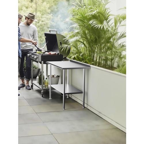 All-Stainless Steel Prep Table, 24 X 48 Inches, with Rounded-Corner Backsplash and Adjustable Undershelf, Heavy-Duty for Outdoor Use,Restaurants,Hotels,Workshops,Kitchens,Gardens, and Garages