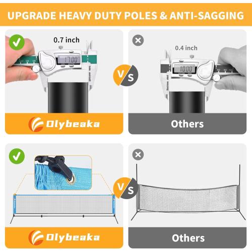 17FT Portable Pickleball Badminton Net Set Outdoor, Height Adjustable Multi Sports Net Set for Backyards Beach Driveway with 4 Aluminum Rackets, 2 Pickle Paddles and Carry Bag, Easy Set Up & Durable