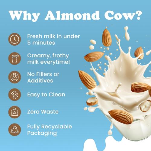 Almond Cow Nut Milk Maker Essentials Bundle - Includes Plant-Based Milk Maker, 60 fl oz Glass Pitcher with Lid & Spout, and 13” Cleaning Brush - DIY Nut Milk, Perfect Accessories for Homemade Nut Milk