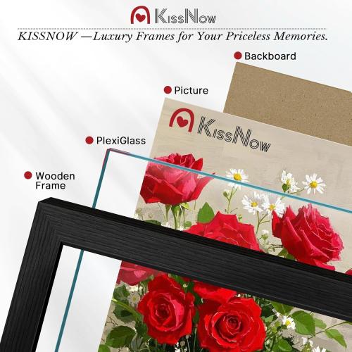 16x20 Picture Frame 4 Pack, Textured Black Solid Wood, Wall Gallery Poster Frame