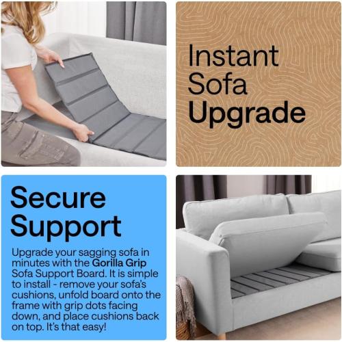 GORILLA GRIP Heavy Duty Couch Cushion Support Board to Fix Sagging Sofas, 24 x 70 Wide Sofa, Thick Plywood Boards Add Strong Seat Supports, Stays in Place, Replacement Stuffing Under Couches, Grey