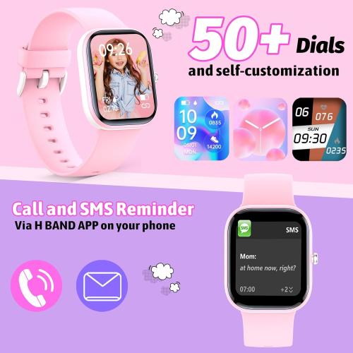 Kids Watch with Fitness Tracker No Phone/APP Needed,19 Sport Mode,1.5 DIY Dial,IP68 Waterproof,Sleep Monitor,Pedometers,Heart Rate,Great Birthday Gift for Boys Girls Teens 6-14 (Pink)