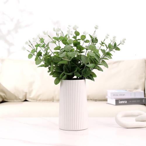 White Ceramic Vase for Flowers, Large Modern White Vase for Home Decor, Decorative Vase for Living Room, Office, Mantel, Bookshelf, Dining Table, 8 inches