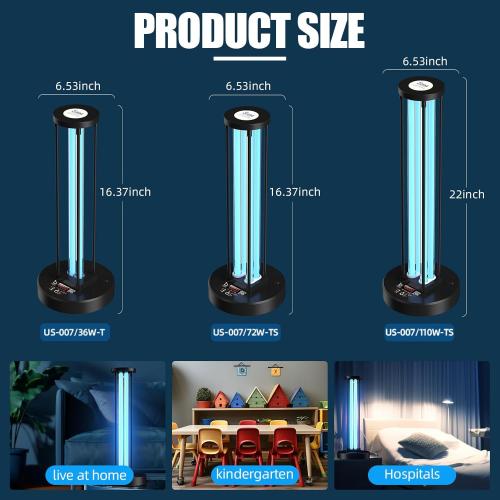 UNTESTED -Ultraviolet Germicidal Lamp, 72w UV Ozone Light for Whole Room, 99.99% Sanitization Rate, Three-Step Timing Remote Control, Blue Light,for Home/Office/School