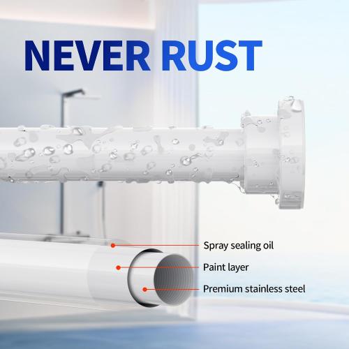 Mcrbeay Shower Curtain Rod, 1 Diameter Heavy Duty Tension Shower Rod, Non Slip Adjustable 28-74 inch No Drill Shower Curtain Rods Spring Tension For Bathroom, Shower Stall, No Rust, White