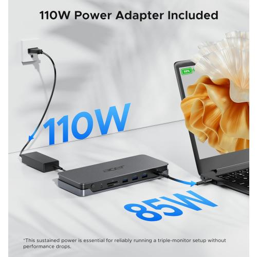 Acer Premium 13-in-1 Docking Station with 110W PD & Triple Monitor Support | Dual 4K HDMI and DP,5Gbps USB A/C,Gigabit Ethernet,Security Lock | Laptop Docking Station for Windows/Dell/HP/Lenovo/Asus