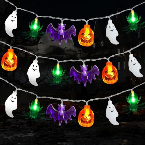 Halloween Lights Decor, 20FT 40 LED 3D Pumpkin Bat Ghost Spider Battery Operated String Lights, Waterproof Twinkle Light for Home Room Door Window Porch Indoor Outdoor Halloween Party Decorations