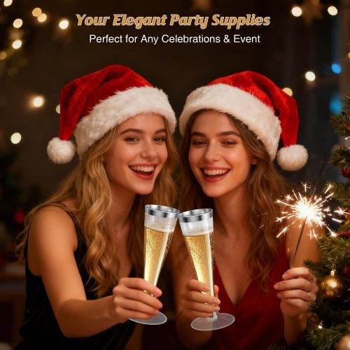 Champagne Flutes Plastic Wine Glasses Disposable 4.5 OZ, 20 Pack Sliver Rim Mimosa Glasses for 2026 Engagement Wedding Birthday Back-to-School Party Supplies, Bulk Cocktail Toasting Cups
