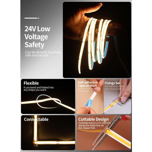 COB LED Tape Lights, 3000K Warm White, 16.4ft, Adapter Not Inc.