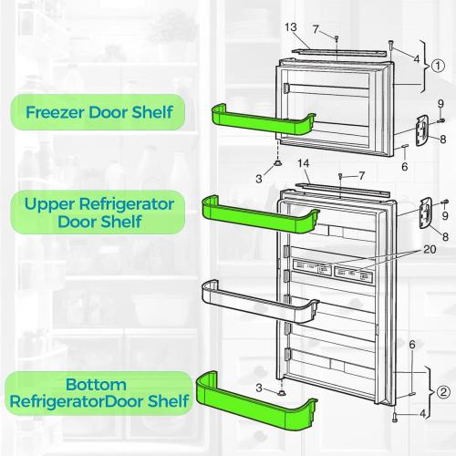 29325760166 RV Refrigerator Door Shelf Kit, for Dometic Refrigerator Freezer Upper Bottom Plastic Door Shelf,Transparent