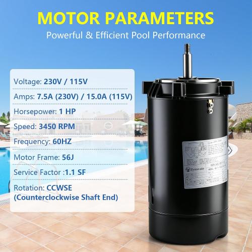UST1102 Pool Pump Motor 1 HP Swimming Pool Pump Motor 115/230V 3450 RPM | Replaces for Hayward Super Pump MaxFlo, Super II, Northstar & ja-cuzzi Magnum Pumps SP2607X10, 56J Frame C-Face Round Flange
