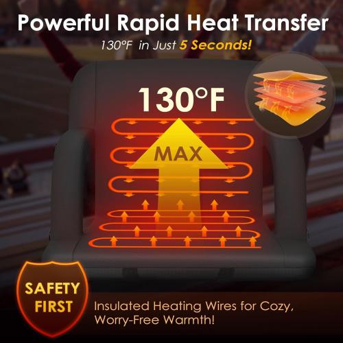 HOPERAN Heated Stadium Seats for Bleachers with Back Support and Wide Cushion, Extra Portable Bleacher Seat Foldable Stadium Chair, USB 3 Levels of Heat, 5 Pockets for Outdoor Camping Games Sports