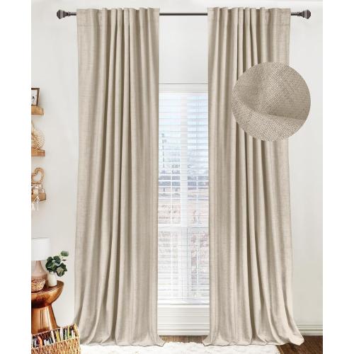 100% Blackout Shield Linen Blackout Curtains for Bedroom 84 Inches Long, Back Tab/Rod Pocket Living Room Drapes, Thermal Insulated Blackout Curtains 2 Panels Set, 50 W x 84 L, Oatmeal