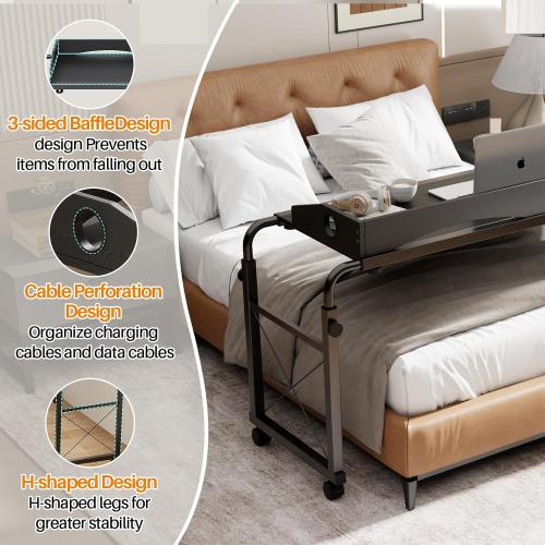 BYMECOST Laptop Desk for Bed, Adjustable Height & Length Laptop Bed Table,Overbed Table with Wheels for King & Queen Size Beds,Rolling Standing Desk,Over Bed Desk for Working Reading Eating