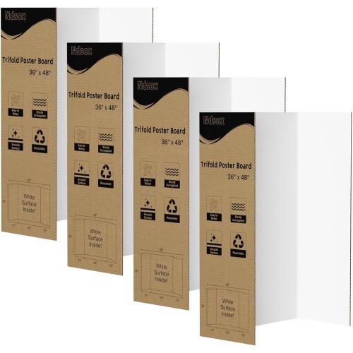 Ndsox 4 Pack 36 x 48 White Trifold Poster Board Large Corrugated Tri Fold Business Presentation Boards Picture Posterboard for Science Fairs, School Projects, Event Displays, Art Exhibitions
