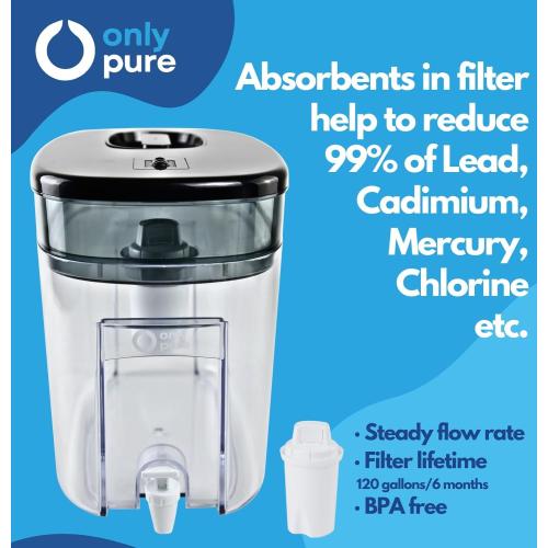 OnlyPure 120 Gallon Long Life 40 Cups Water Filter Pitcher 1 Membrane Filter, IAPMO Certified, 5X Times Lifetime, Reduces 99% Lead, Cadmium, Mercury, PFAS, PFOS, Compatible Brita Long Last Pitcher