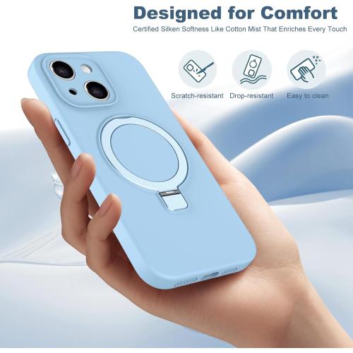 IYH for iPhone 15 Case, Magnetic Stand, Liquid Silicone(Light Blue) | [16FT Drop Protection] [Invisible Magnetic Stand] [MagSafe Compatible] [Liquid Silicone] [Slim Profile]