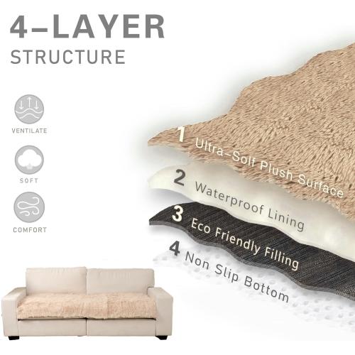 Dogs/Cats Bed Mats, Dog Pad Washable Removable Couch Cover with Anti-Slip Back, Plush Long Fur Mat, Perfect for Small, Medium and Large Dogs.(Beige, 40x50)