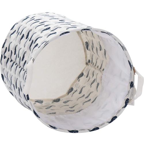 Color White with Blue whales Sea Team 19.7 x 15.7 Large Sized Folding Cylindric Waterproof Coating Canvas Fabric Laundry Hamper Storage Basket with Drawstring Cover, Whale