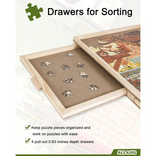 ALL4JIG 2000 Piece Rotating Puzzle Board with 4 Drawers and Cover, 28.5x40.1Portable Wooden Jigsaw Puzzle Table for Adults Portable, Lazy Susan Spinning Boards Birthday Gift for mom