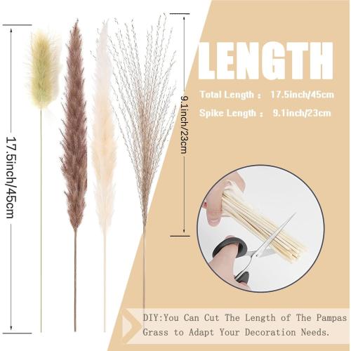 Pampas Grass Decor 110 pcs 17.5inch Natural Dried Pampas Grass-15Pcs White Pampas & 15Pcs Brown Pampas & 50Pcs Reed Grass& 30Pcs Bunny Tail Grass,Fluffy Dried Flowers for Home Decor Wedding Boho Decor