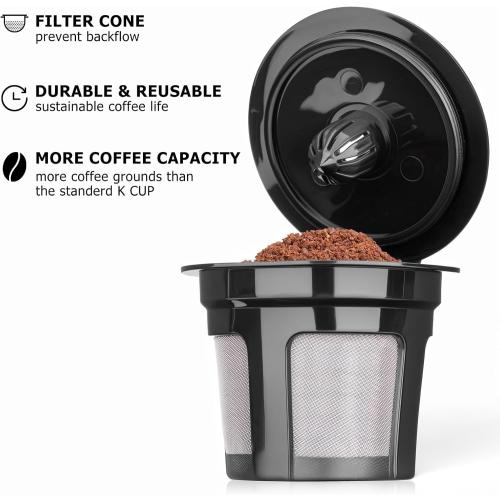 Reusable K Cups for Keurig K Elite, K Classic, K Compact, K Latte, K Duo and All 2.0 & 1.0 Coffee Makers, 2 Pack K Cup Coffee Filters - Black