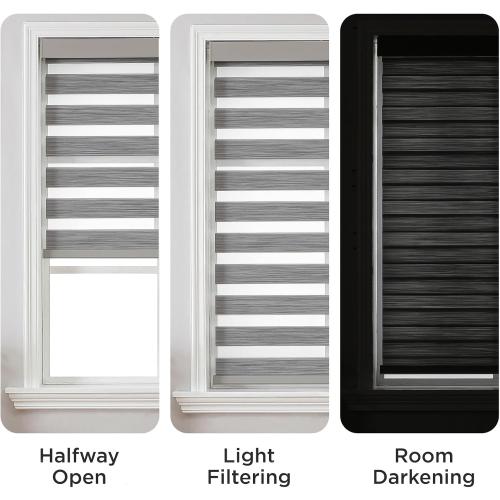 Joydeco Cordless Zebra Blinds (Pro), Dual Layer Light Control Zebra Blinds for Windows, Light-Proof Aluminum Cover, Free-Stop Roller Shades for Home & Office (Gray, 37 W x 75 H)
