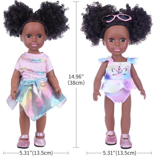 Black Dolls and Black Baby Doll Accessories - 14.5 Inch Silicone African Baby Doll with Clothes Unicorn Theme Doll Swimsuits Best Gift for Girls Kids