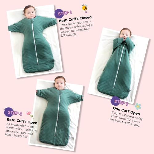 Size XL PuppyPaws Baby Sleep Sack 1.5 TOG, Transitional Swaddle 9-15 Months with Arms Up Length Sleeves and Mitten Cuffs, Reversible Wearable Blanket Baby, 95% Rayon derived from Bamboo, 5% Spandex