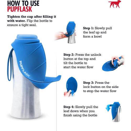 27oz Blue PupFlask Large Dog Water Bottle | 27 or 40 OZ Stainless Steel | Convenient Dog Drink Dispenser | Puppy Travel Water Bowl | Portable Pet Hydration Bottle | Leak Proof | Perfect Size for All Breeds