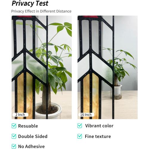 Original Hand Drawn Faux Stained Glass Window Film, Double-Sided Privacy Static Film, Amber Geometry Patterns Inspired by Hollyhock House, See Through 11.02X55.12