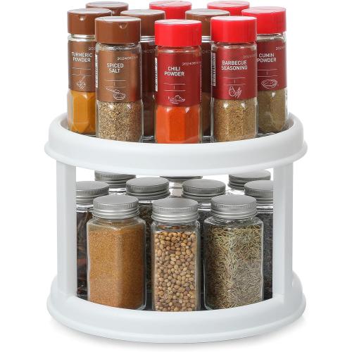 2 Tier 10 Turntable Lazy Susan Spice Organizer - Rotating Seasoning Rack for Pantry Cabinet Kitchen Countertop, Table Top Organizing - Multiuse Two Tier Rotating Organization Rack Spinner