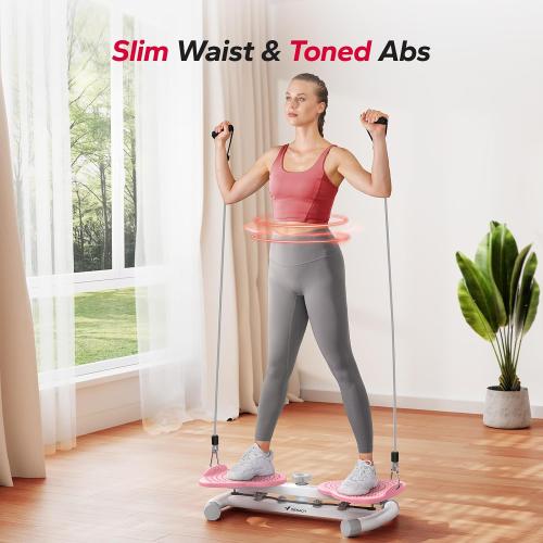 White & Pink MERACH Waist Twister, Ab Machine with 300 lbs Weight Capacity, Abs Workout for Slim Waist and Core Ab Exercise, Noiseless Home Gym Exercise Equipment for Women Men