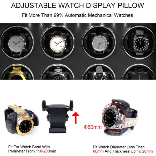 DUKWIN Watch Winder for 4/6/8 Automatic Watches, Lockable Winders with Watch Holders and Jewelry Storage, Super Quiet Motor with High-Gloss Finish, Built-in Illumination