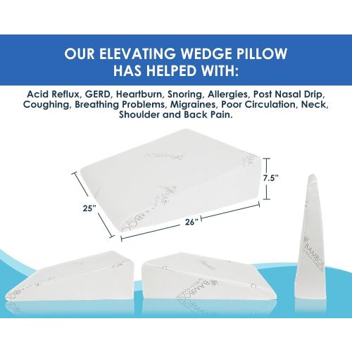 7.5 Inch Bed Wedge Pillow for Acid Reflux or Sleeping | 1.5 Inch Memory Foam Top with Stay Cool Cover | Incline Leg Elevation Pillows | Ideal for Gerd, Heartburn, and Snoring (25 Wx26 Lx7.5 H)