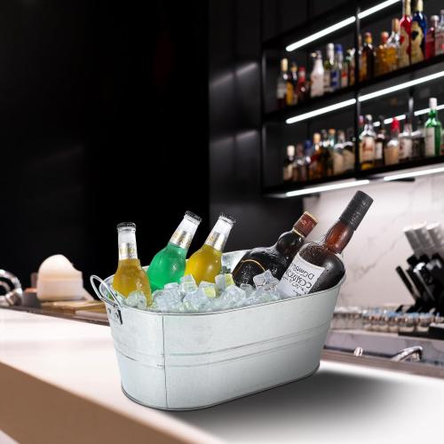 2 Pack Silvery Metal Ice Bucket with Handle, 3 Gallon Large Galvanized Bucket, Oval Beverage Tub, Wine Beer Drink Buckets, Drink Holder for Party, Cocktail Bar, Holiday, Party, Wedding