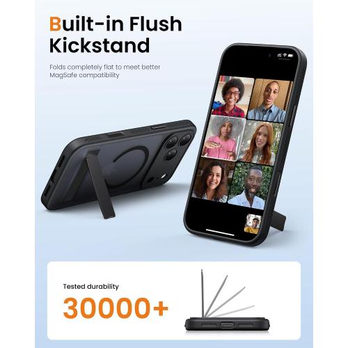 for iPhone 17 Pro Case with Stand, Magnetic Compatible with MagSafe, Camera Control Button, Full Lens Protection, Rugged Military Grade Drop, Translucent Matte Slim Case for iPhone 17 Pro, Black