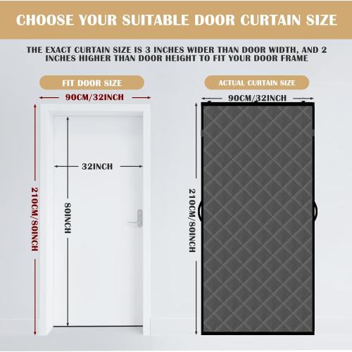 2 Pcs Thermal Insulated Door Curtains Fit Door Size 32'' X 80'', Winter Doorway Blankets Upgraded Oxford Cloth Thicken Cotton Filled, Thermal Covers to Keep Cold Out, Grey