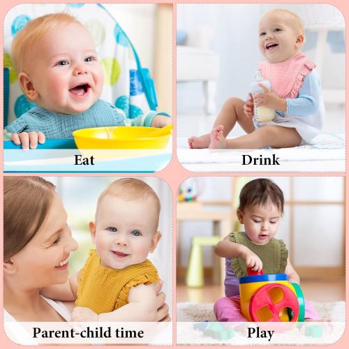 Kenning 18 Pcs Muslin Drool Baby Bibs Baby Girl Ruffle Bibs Absorbent Cotton with Snap Button for Boys Girls