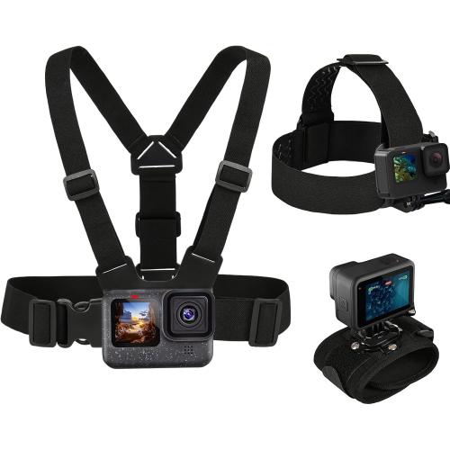 3 in 1 Accessories Set for GoPro Hero 13 12 11 10 9 8 7 6 5 4 3 Black, Chest Mount Harness/Head Strap Mount/ 360°Rotating Wrist Strap, Adjustable Flexible Accessories Kit
