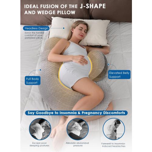 QUEEN ROSE Pregnancy Pillows for Sleeping, Extra Soft Maternity Pillow for Pregnant Women, F Shaped Body Pillow, Reversible Grey