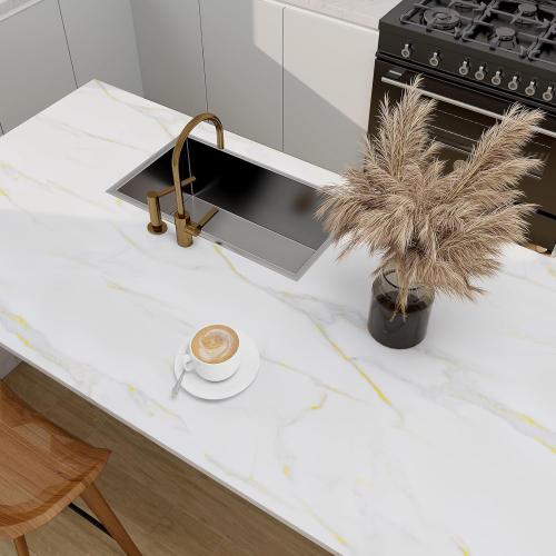 Marble Contact Paper for Countertops Cover - 24x197 Matte White Gold Peel and Stick Wallpaper - Removable Self Adhesive Thick Granite Vinyl Film Roll