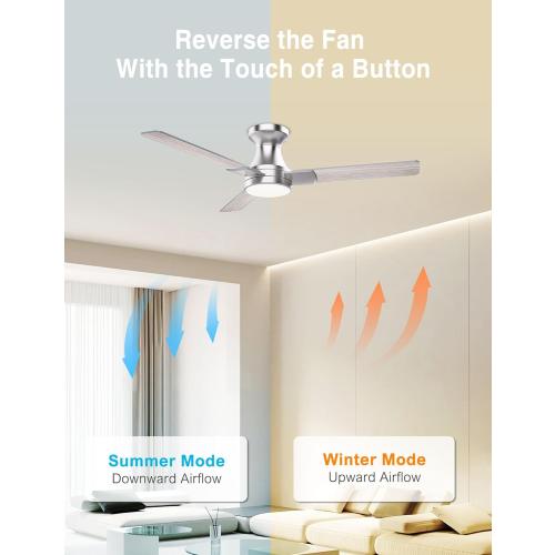 DAMINY 42 inch Ceiling Fans with Lights,3 Blades,6CCT, Low Profile Ceiling Fan with Light and Remote Control,Ceiling Fan for Bedroom, Kitchen,Indoor/Outdoor Use,Flush Mount-Nickel