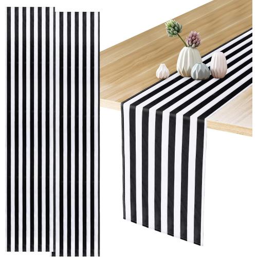 Moukeren 2 Pcs Black and White Striped Table Runner 12 x 108'' Polyester Tablecloth Modern Stripes Elegant Classic Canvas Table Decor Machine Washable for Wedding Christmas Banquet Party Decoration