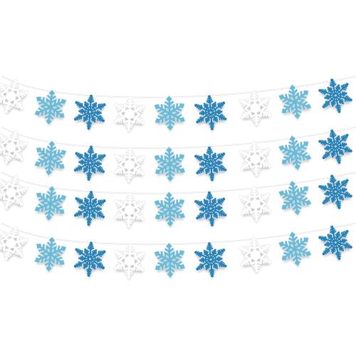 Whaline 4Pcs Snowflake Felt Banner WHITE , PINK AND DARK PINK  Snowflake Garland Winter Bunting Garland for Christmas Winter Holiday Hanging Decoration