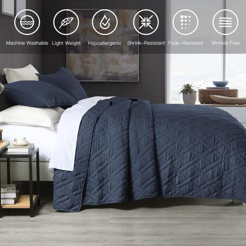 Set Queen Size Navy Blue, Classic Geometric Diamond Stitched Pattern, Ultra Soft  2 Pillow Shams