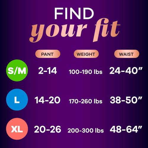 size S/M Always Discreet Boutique Incontinence and Postpartum Underwear for Women, Maximum Protection, Large, Black, 18 Count